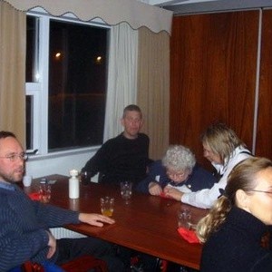 Frá jóla-fundi Átaks. Sr. Guðný, Kristján, Þór, Gulli og Erla Magg.