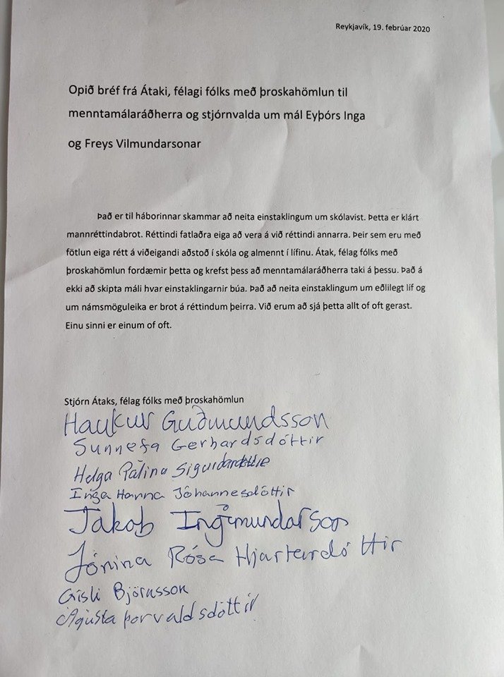 Opið bréf frá Átaki, félagi fólks með þroskahömlun til menntamálaráðherra