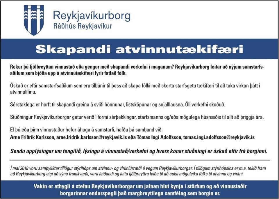 Skapandi atvinnu-tækifæri hjá Reykjavíkurborg