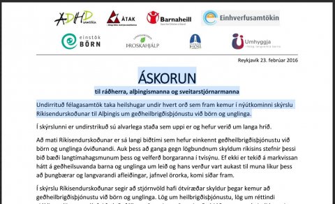 Áskorun til ráðherra, alþingismanna og sveitarstjórnarmanna