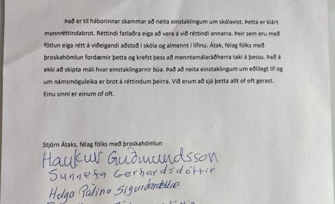 Opið bréf frá Átaki, félagi fólks með þroskahömlun til menntamálaráðherra